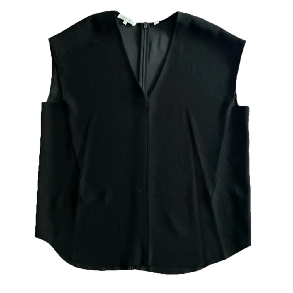 Vince Women's V Neck Cap Sleeve Shirttail Tunic Black Blouse Boxy Top L $265